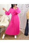 LONG PLEATED DRESS PE111 FUSHIA