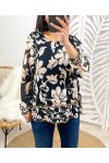 BLOUSE PLISSEE IMPRIMEE PE122 NOIR