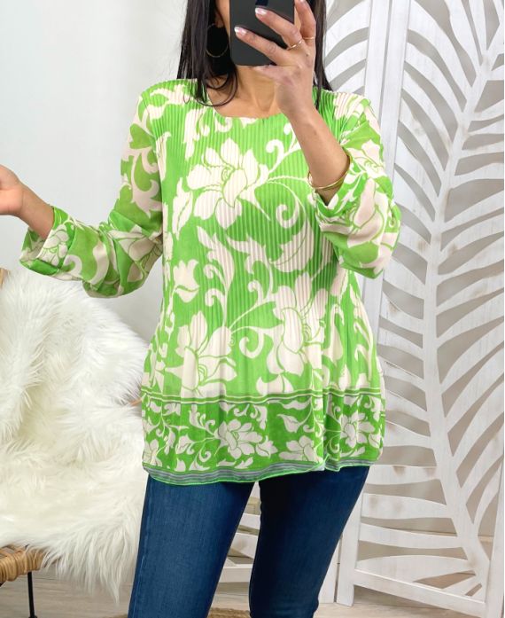 BLOUSE PLISSEE IMPRIMEE PE122 VERT