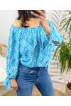 FLOWER TOP ELASTISCHE HALSLIJN PE217 BLAUW