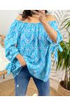 FLOWER TOP ELASTISCHE HALSLIJN PE217 BLAUW