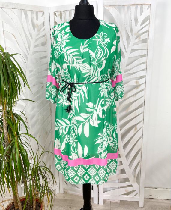 COLLECTION CURVY ROBE VOILAGE DOUBLEE + CEINTURE PE342 VERT