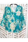 BLOUSE PRINTED V-NECK PE397 LAGOON BLUE