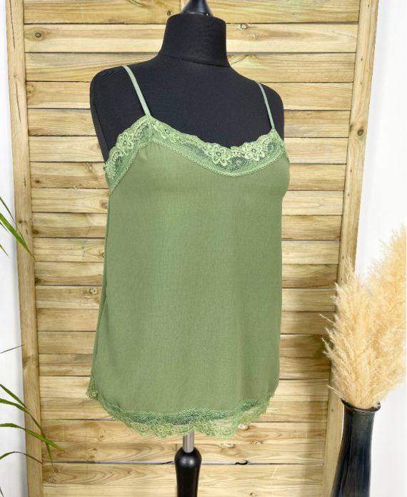 TOP IN PIZZO CON SPALLACCI REGOLABILI PE516 VERDE MILITARE