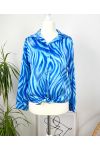 CAMICIA IN RASO STAMPATA ANIMALIER PE218 BLU