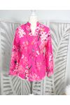 BLOUSE BEDRUKTE KRAAG MAO SATIJN EFFECT PE369 FUSHIA