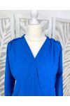 BLOUSE DRAPEE STYLE OFFICIER PE636 BLEU ROYAL