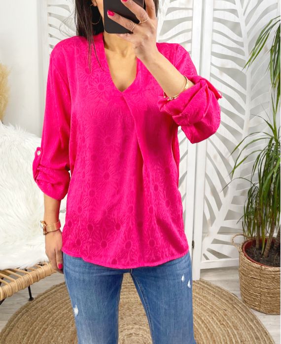 BLOUSE STOFFEN KANT PE374 FUSHIA