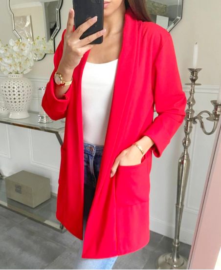 CHAQUETA BLAZER LARGA 2 BOLSILLOS PE621 ROJO