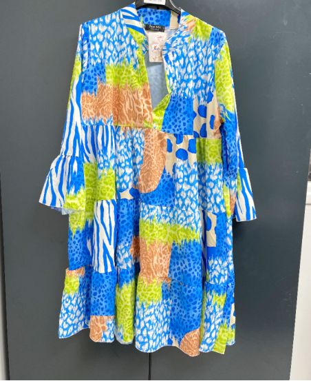 OVERSIZED PRINTED DRESS PE871 ROYAL BLUE