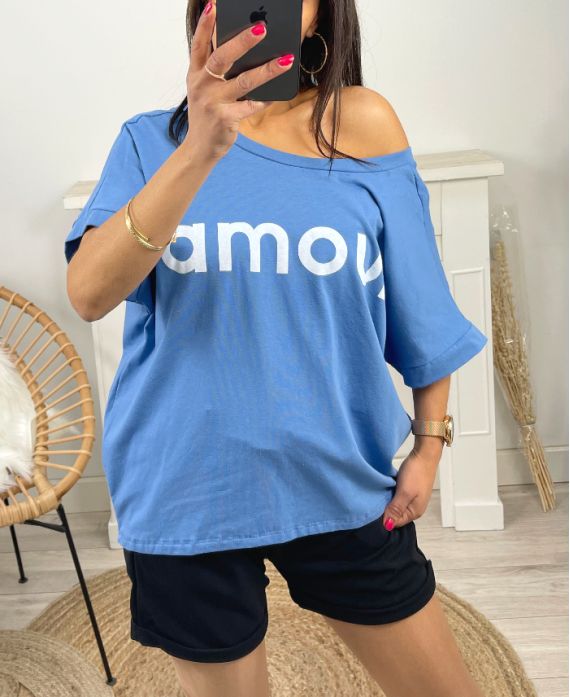 CAMISETA ALGODÓN OVERSIZE LOVE PE912 AZUL