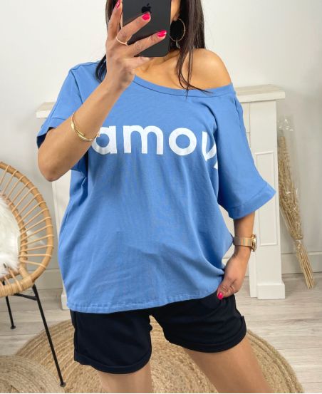 CAMISETA ALGODÓN OVERSIZE LOVE PE912 AZUL