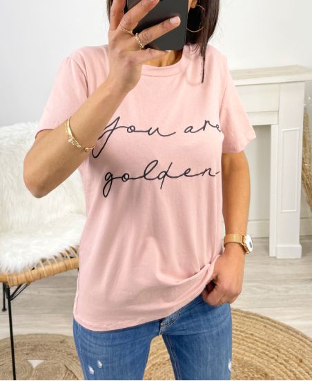 CAMISETA DE ALGODÓN "YOU ARE GOLDEN" PE963 ROSA