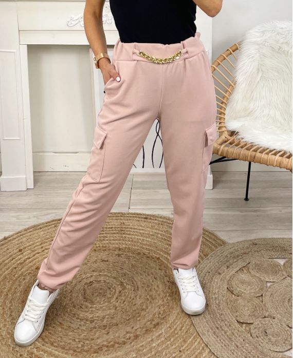 CARGO TROUSERS WITH CHAIN PE1469 PINK