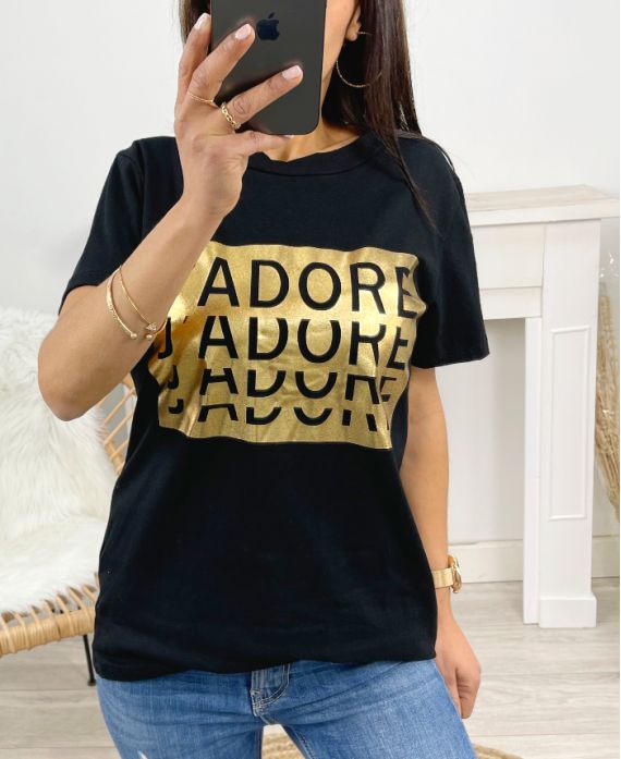 BAUMWOLL-T-SHIRT "I ADORE" PE971 SCHWARZ