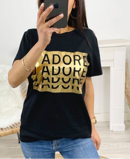 BAUMWOLL-T-SHIRT "I ADORE" PE971 SCHWARZ