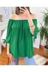 ELASTIC NECKLINE TOP PE1391 EMERALD GREEN