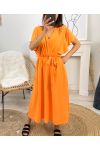 ROBE LONGUE MANCHES A VOLANTS PE1138 ORANGE