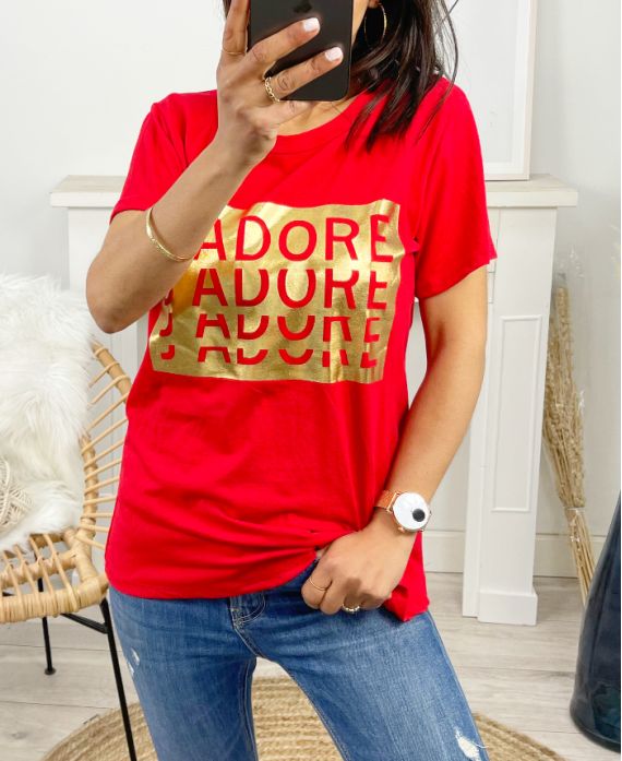 CAMISETA DE ALGODÓN "I ADORE" PE971 ROJO