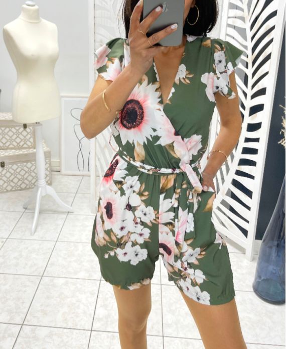 TRAJE CORTO FLORAL PE1059 VERDE