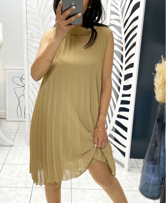 PLISSIERTES KLEID EVASEE PE645 CAMEL