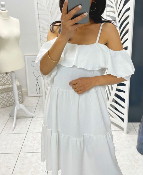 VESTIDO BOHEMIO HOMBROS ABIERTOS PE1248 BLANCO