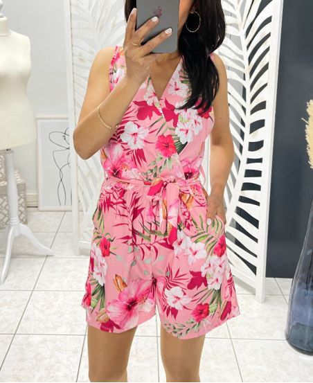 TRAJE CORTO FLORAL PE1275 ROSA