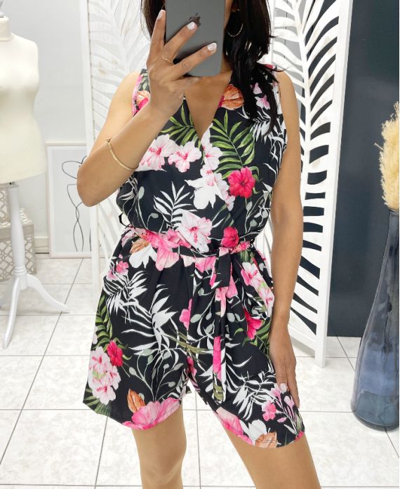 FLORAL SHORTSUIT PE1275 ZWART