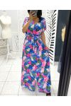 TROPICAL LONG DRESS WITH SLIT PE1283 ROYAL BLUE