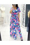 TROPICAL LONG DRESS WITH SLIT PE1283 ROYAL BLUE