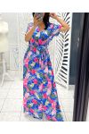 TROPICAL LONG DRESS WITH SLIT PE1283 ROYAL BLUE