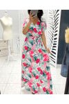 LONG TROPICAL DRESS WITH SLIT PE1283 WHITE