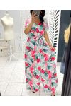 LONG TROPICAL DRESS WITH SLIT PE1283 WHITE