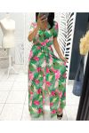 TROPICAL LONG DRESS WITH GREEN PE1283 SLIT