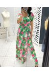 TROPICAL LONG DRESS WITH GREEN PE1283 SLIT