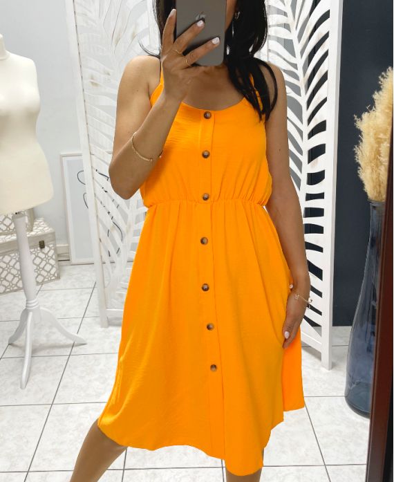 VESTIDO STRAPLESS CON BOTONES PE2000 NARANJA