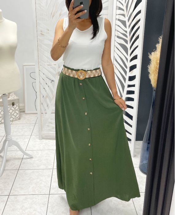 LONG SKIRT WITH BUTTONS + BELT PE2040 MILITARY GREEN