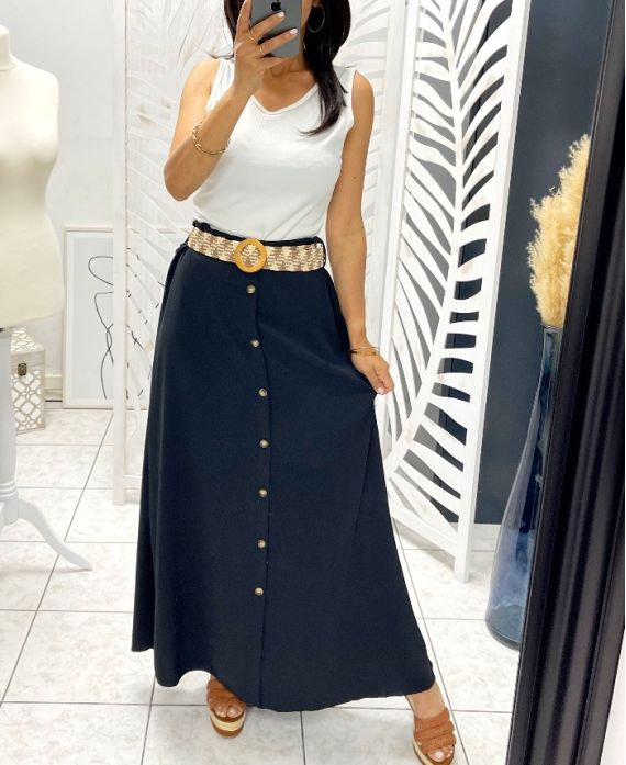 LONG SKIRT WITH BUTTONS + BELT PE2040 BLACK