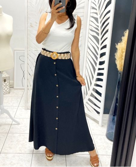 LONG SKIRT WITH BUTTONS + BELT PE2040 BLACK