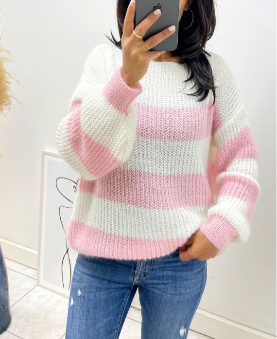 MORBIDO MAGLIONE STRIPE AH11 ROSA CHIARO