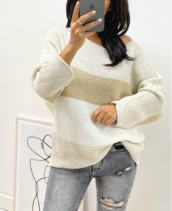 SWETER LUREX AH02 BEŻOWY