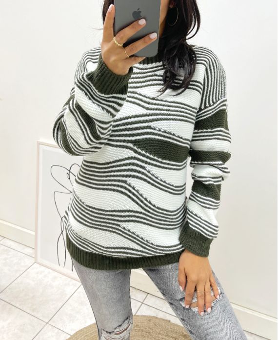 GREEN AH21 GEOMETRY PATTERN PULLOVER