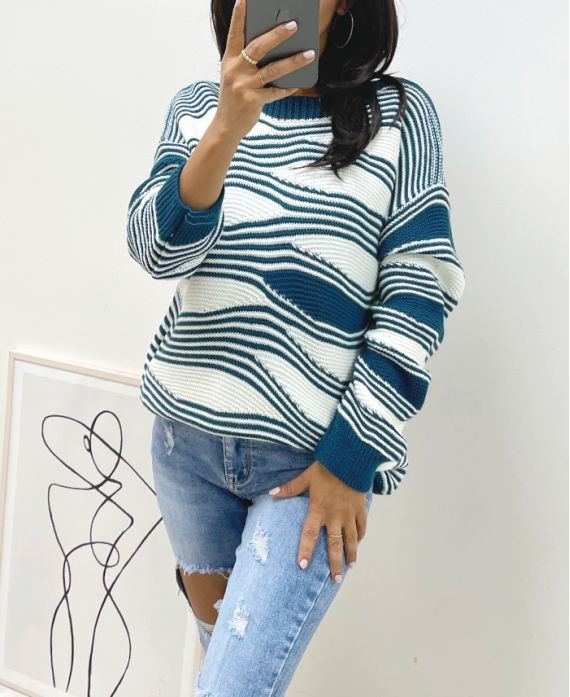 GEOMETRIC PATTERN PULLOVER AH21 OIL BLUE