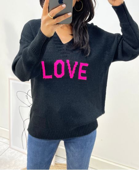 SWETER WEŁNIANY LOVE AH65 CZARNY