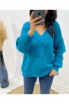 PULLOVER DOUX AJOURE AH62 BLEU PETROLE