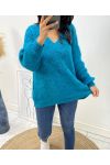 PULLOVER DOUX AJOURE AH62 BLEU PETROLE