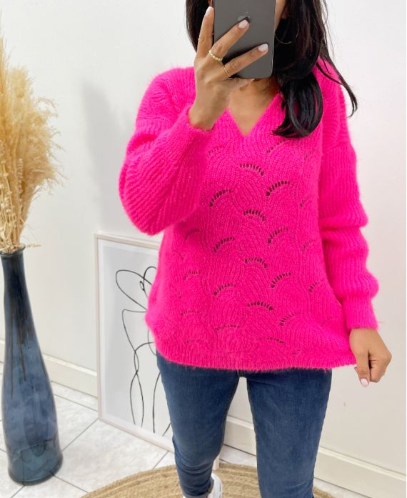 PULLOVER DOUX AJOURE AH62 FUSHIA