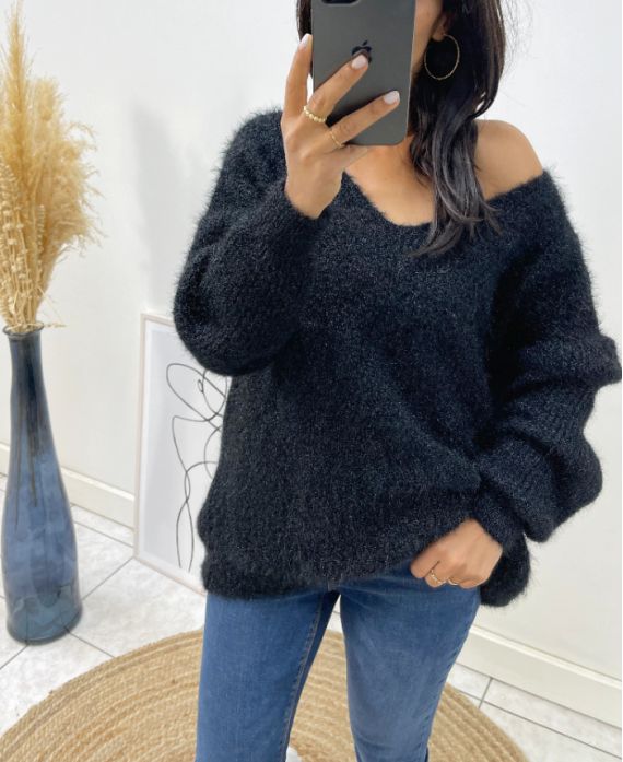 PULLOVER DOUX AJOURE AH62 NOIR