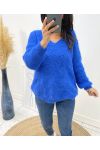 PULLOVER DOUX AJOURE AH62 BLEU ROYAL