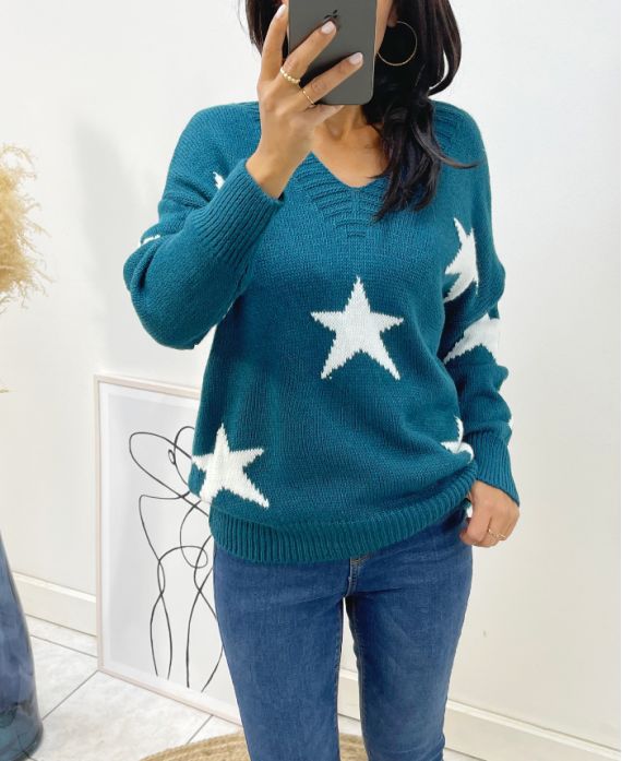 WOOL SWEATER STAR AH90 OIL BLUE